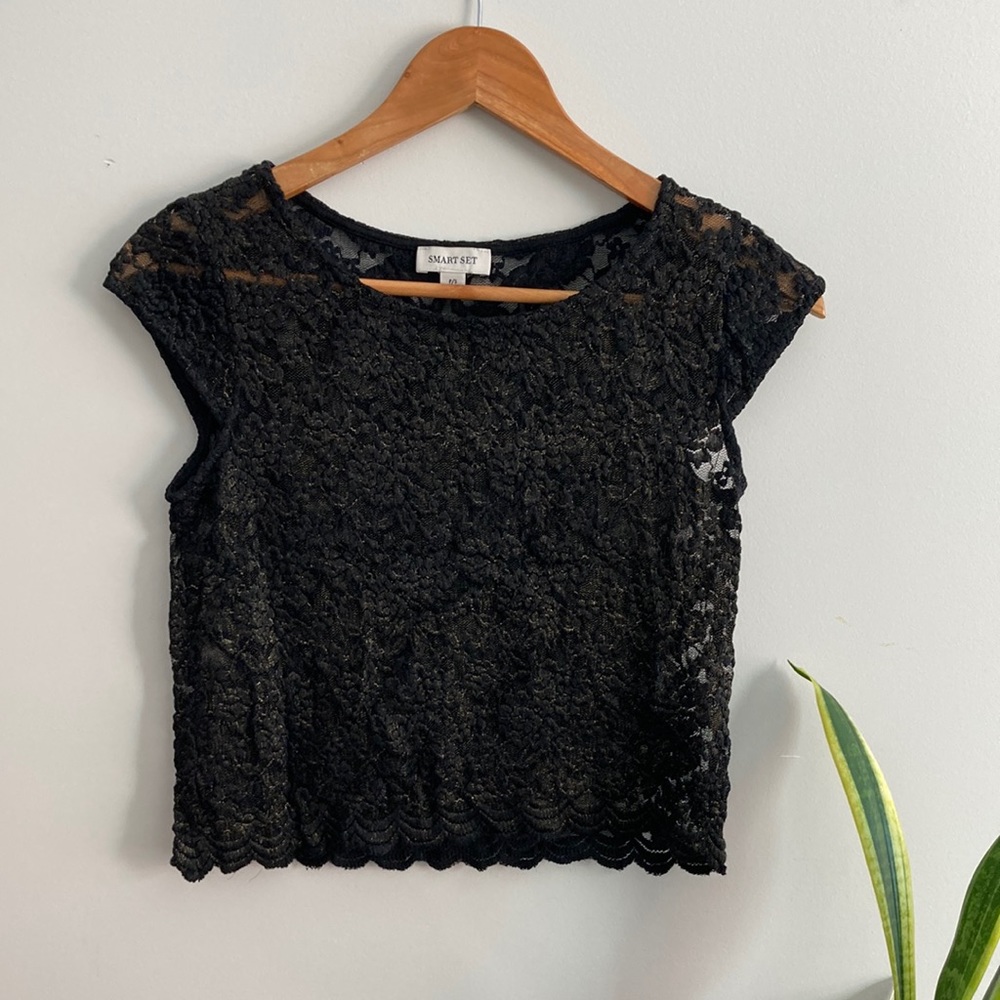 Smart Set Black/Gold Lace Top, S